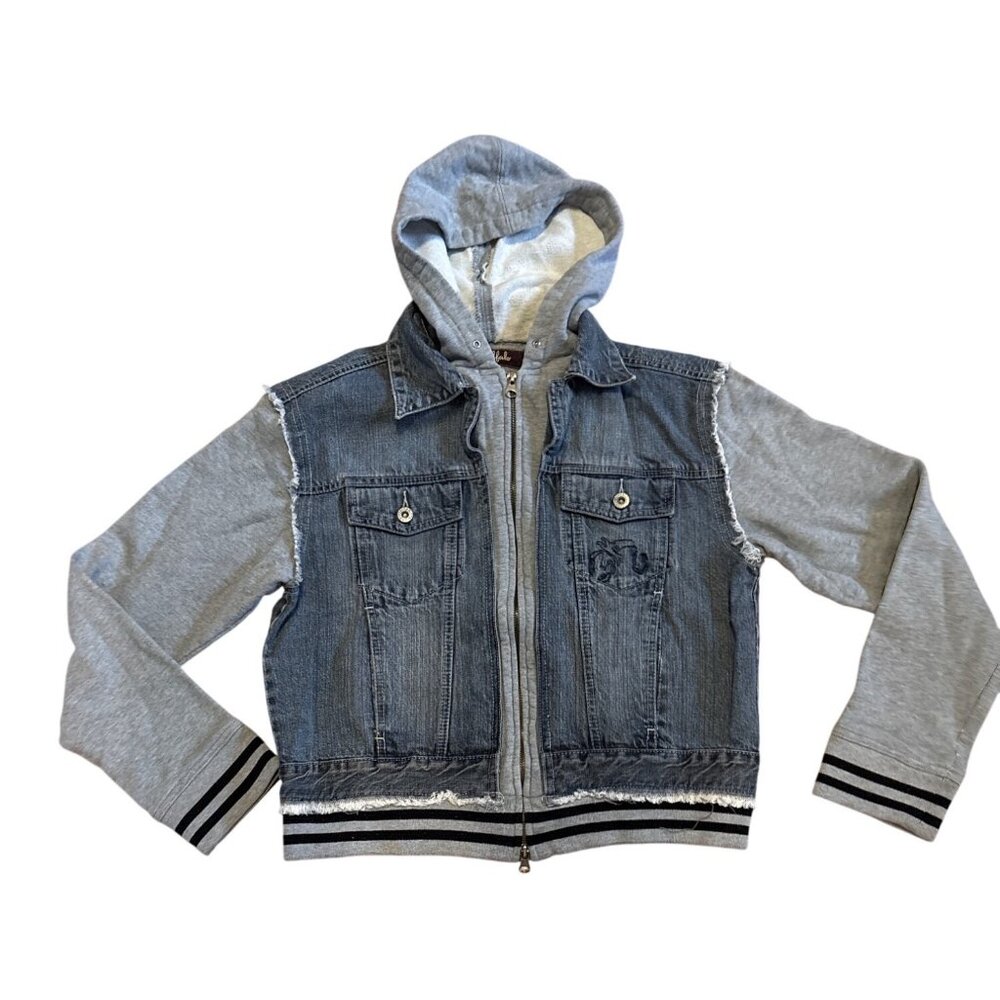 Buffalo Hoodie Jacket Youth XL 18 Denim Embroidered Scorpion Back & Gray Sleeves